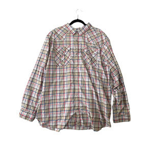 COLUMBIA PFG Plaid Button-Up Vented Fishing Shirt Blue/Pink Men's Size XXL
